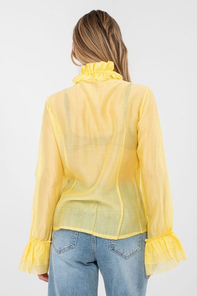 Love Lace Love Lace Women's Elegant Tencel Blend Stand Collar Long Sleeve in Yellow - 3
