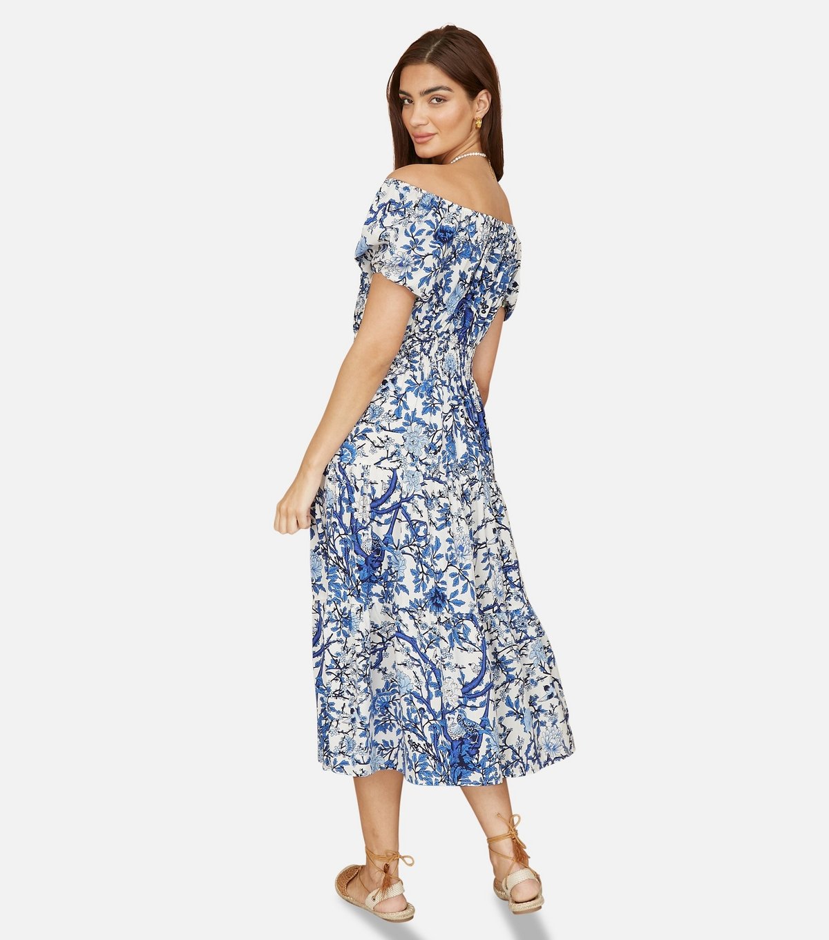 Yumi Women's Blue Floral Print Off Shoulder Midi Dress Yumi New Look - 4