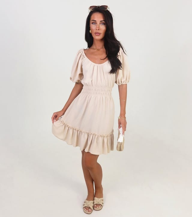 AX Paris Women's Stone Puff Sleeve Frill Hem Mini Dress AX Paris New Look - 2