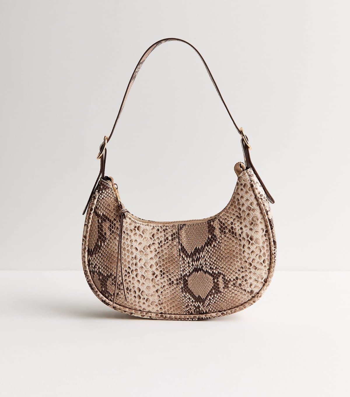New Look Brown Snake Print Curved Shoulder Bag New Look