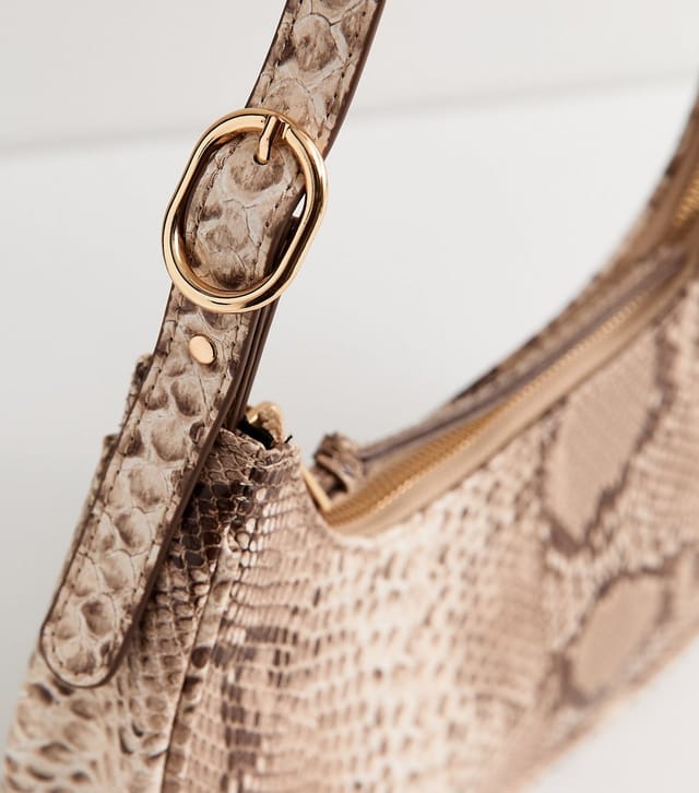 New Look Brown Snake Print Curved Shoulder Bag New Look - 3