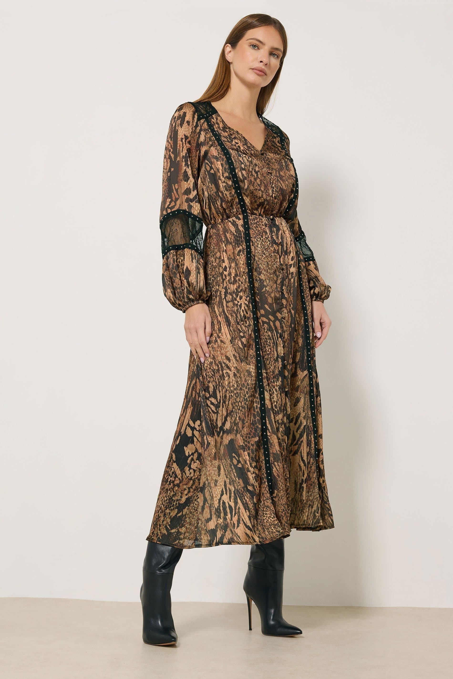 Star By Julien Macdonald Star by Julien Macdonald Women's Animal Button Through Midi Dress in Brown