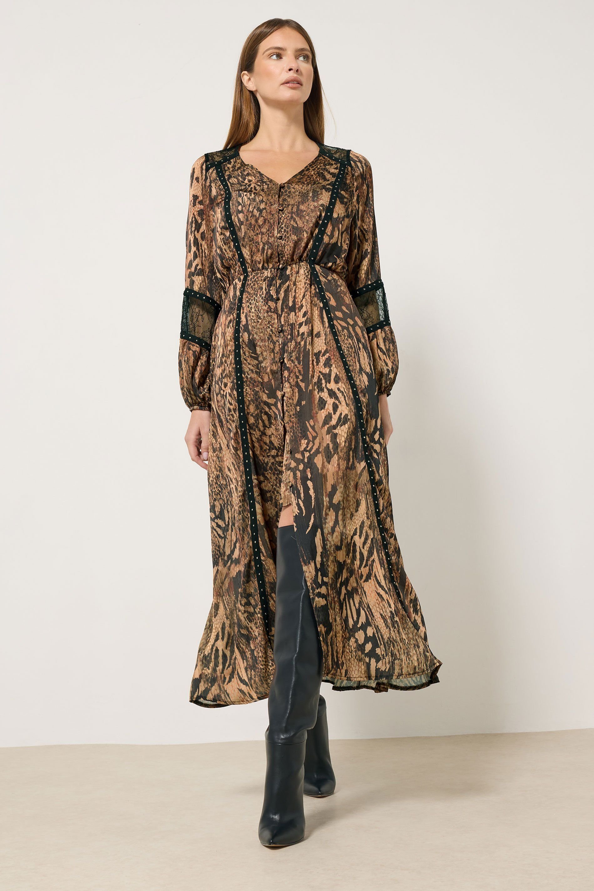 Star By Julien Macdonald Star by Julien Macdonald Women's Animal Button Through Midi Dress in Brown - 4