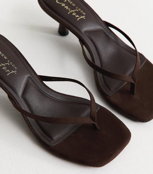 New Look Women's Dark Brown Faux Suede Toe Post Mule Sandals Vegan New Look - 3