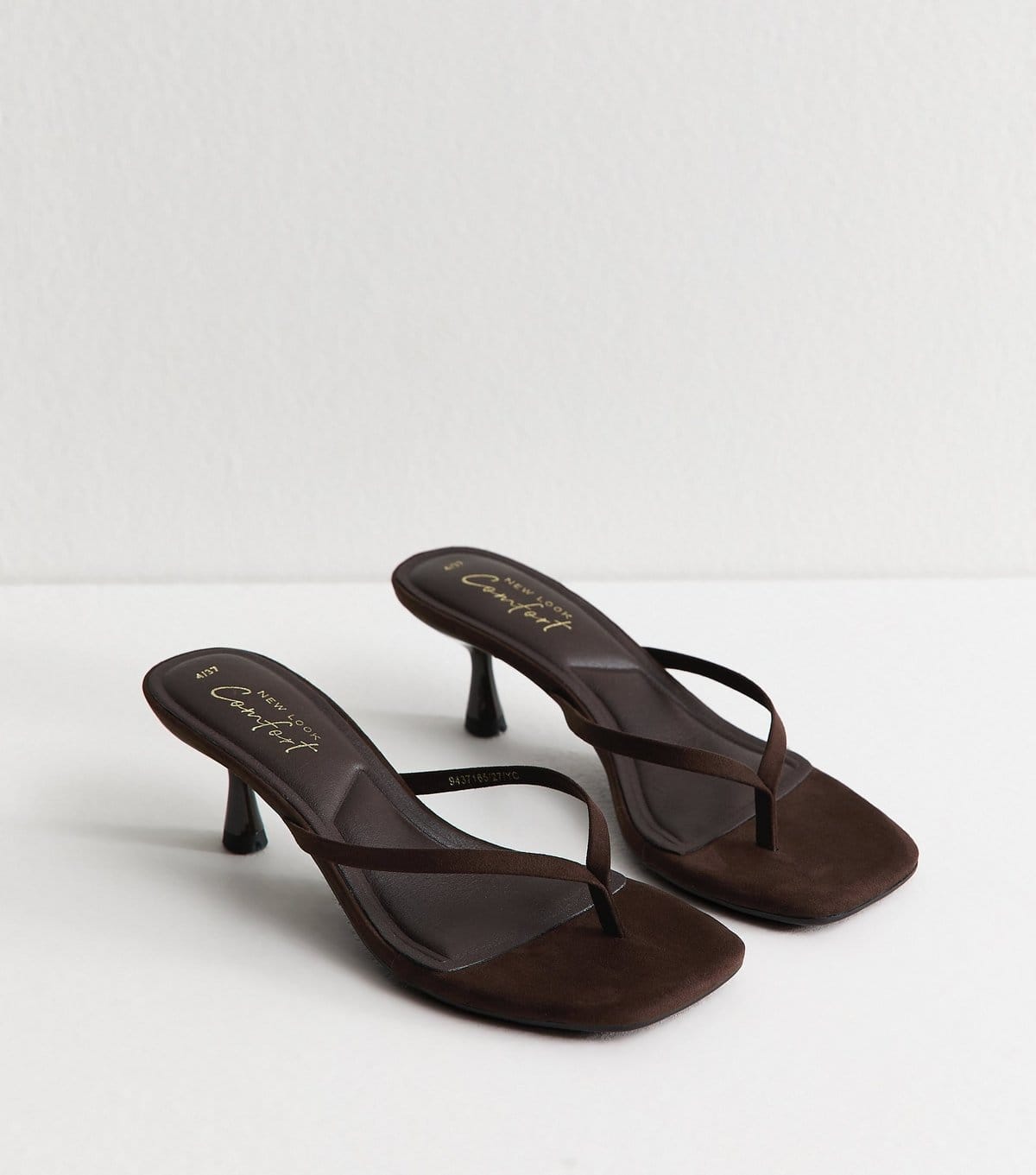 New Look Women's Dark Brown Faux Suede Toe Post Mule Sandals Vegan New Look - 4