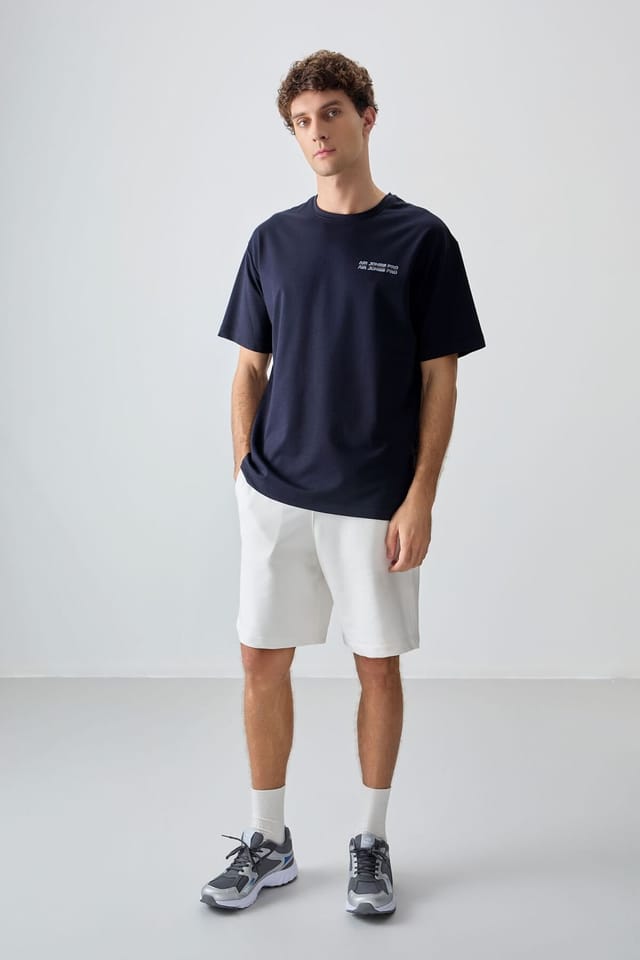 Tommy Life Tommy Life Men's Oversized Printed Cotton Jersey T-Shirt in Navy - 2