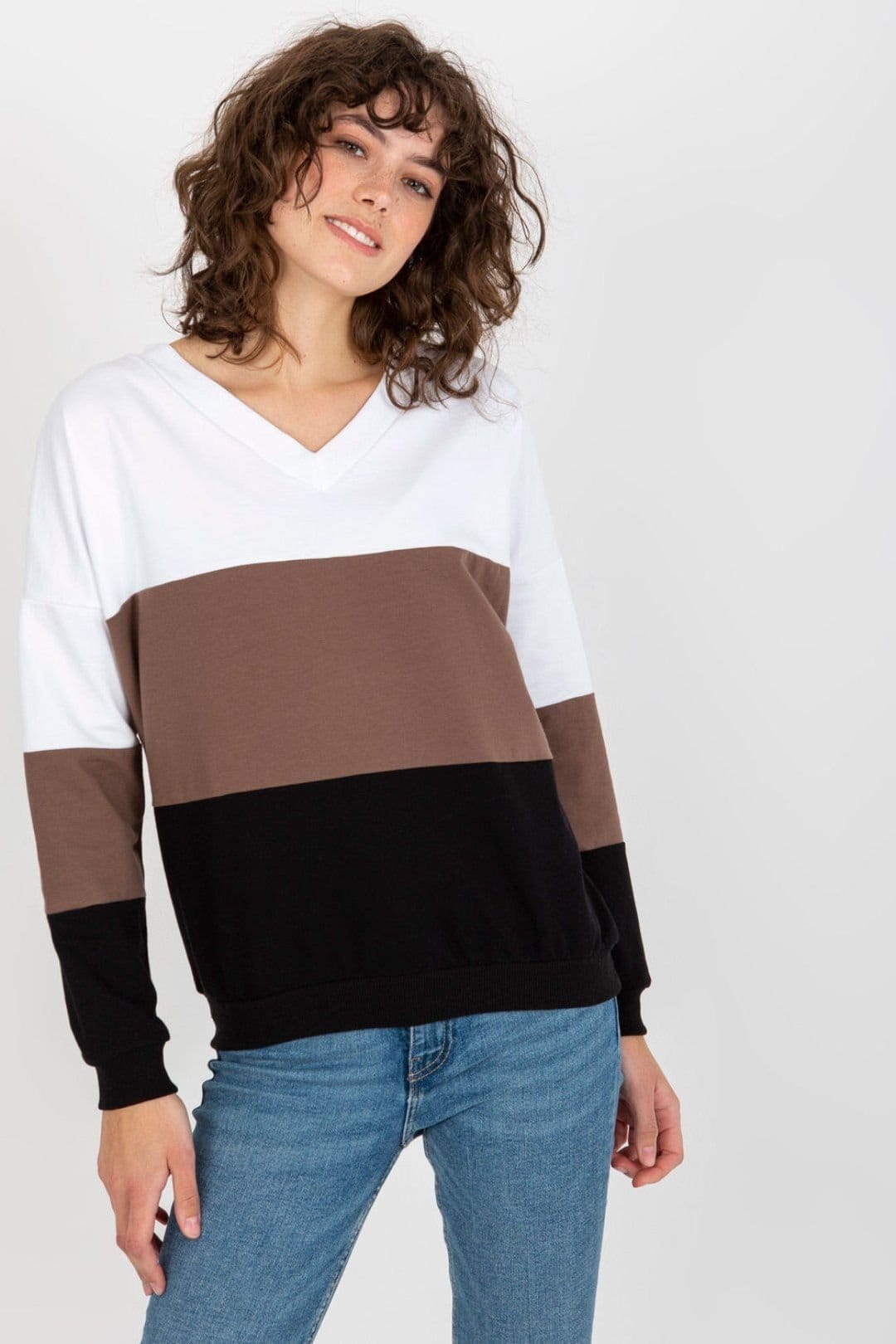Love Lace Women's 3 Tone Heart Neck Sweatshirt in Black