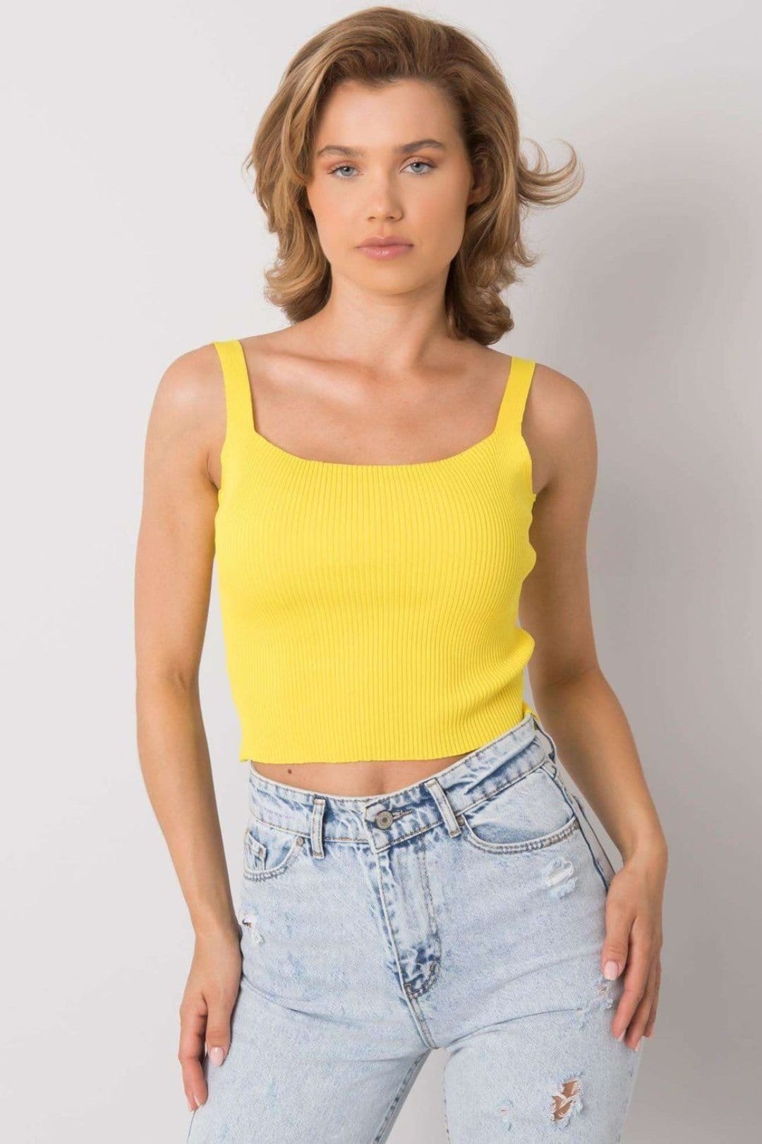 Love Lace Love Lace Women's Ribbed Acrylic Round Neck Pullover Top in Yellow - 4