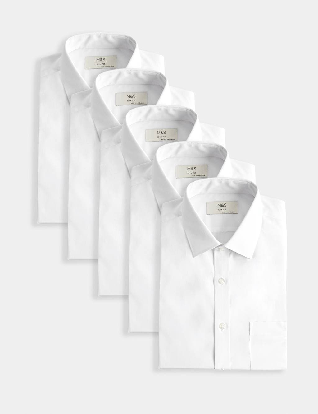 Marks & Spencer M&S White Slim Fit Short Sleeve Shirts 5 Pack