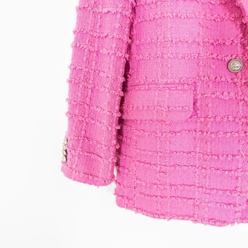 H&M Pink Boucle Check Oversized Blazer Jacket