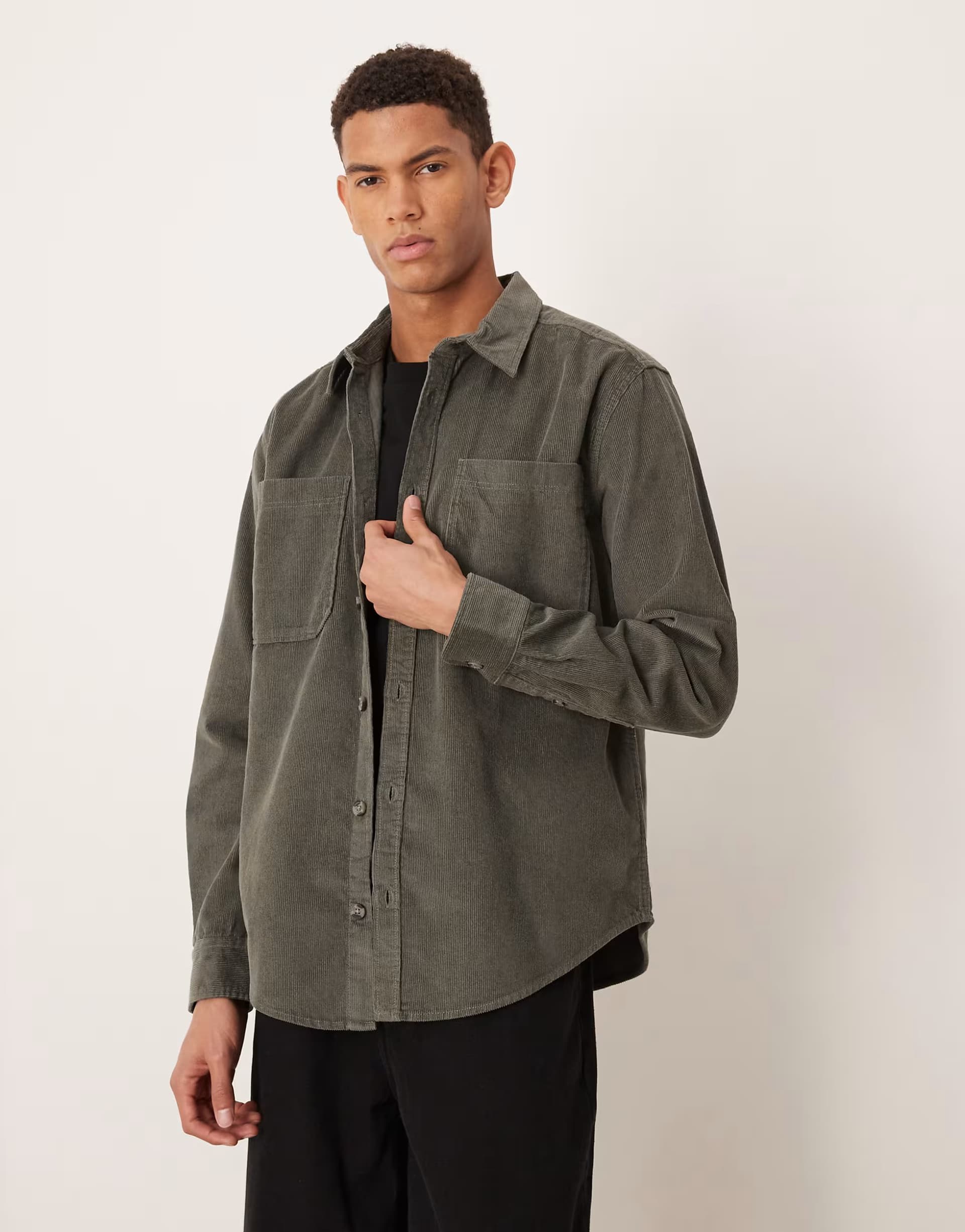 ASOS ONLY & SONS cord overshirt in dark sage
