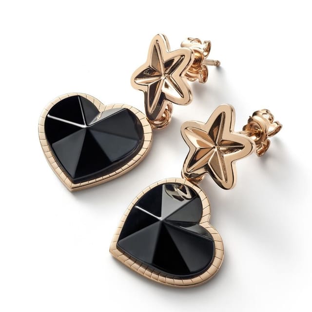 baccarat baccarat Women's Black 'Etoile Mon Coeur' Vermeil Black Crystal Earrings - Elegant Heart & Star Design - 2