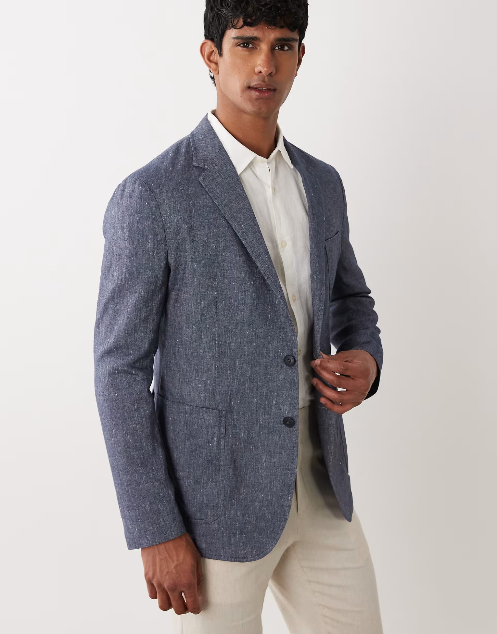 ASOS Mango Allen linen mix blazer in mid blue