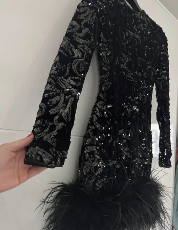 Club L Club London velvet sequin dress with feather cuffs