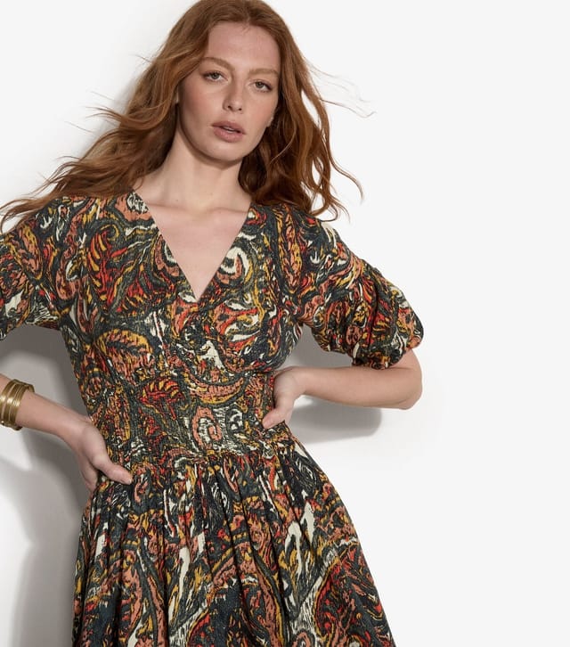 Apricot Women's Green Paisley Cotton Bubble Sleeve Dress Apricot New Look - 2