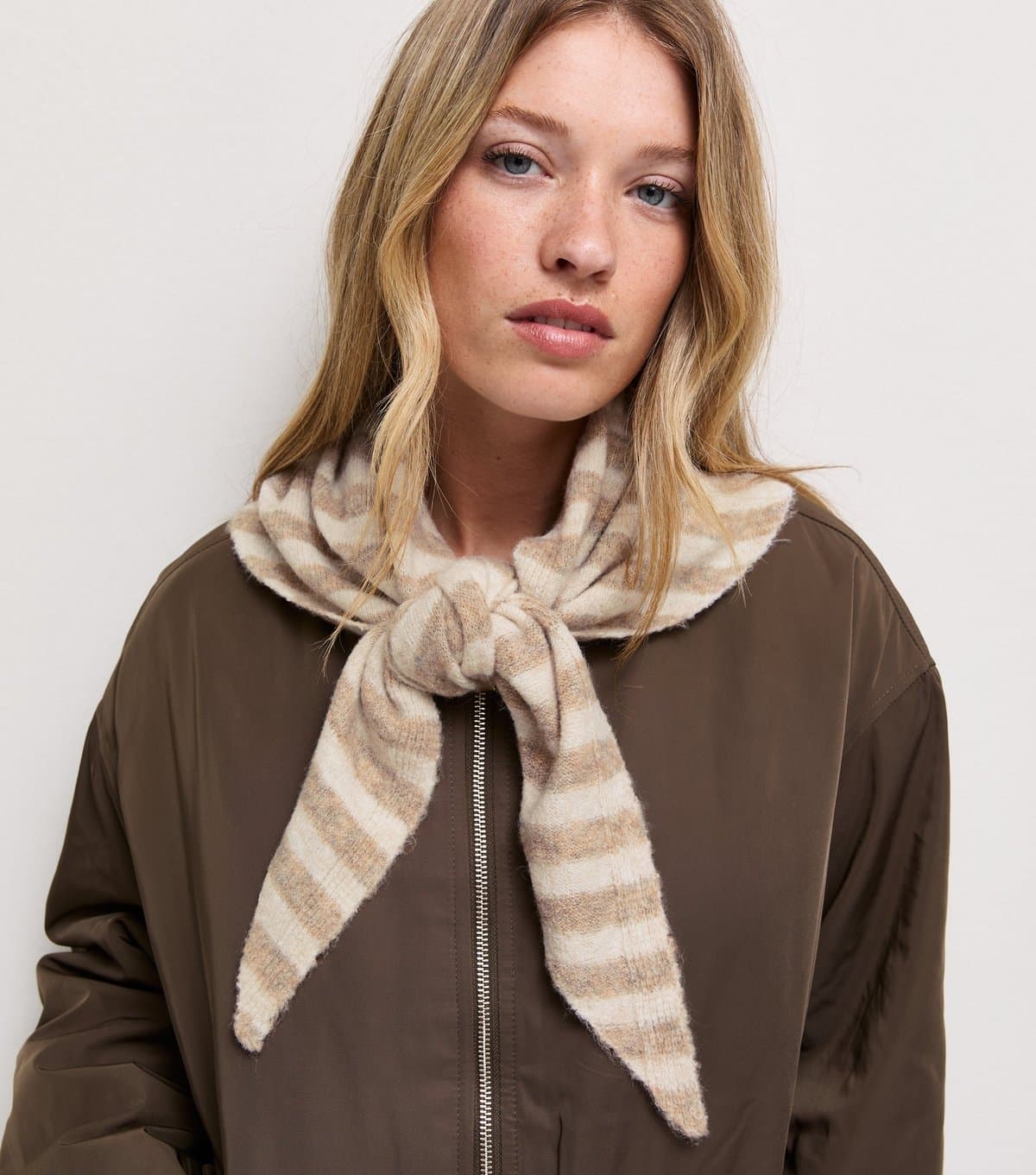 New Look Cream Mini Triangle Stripe Scarf New Look