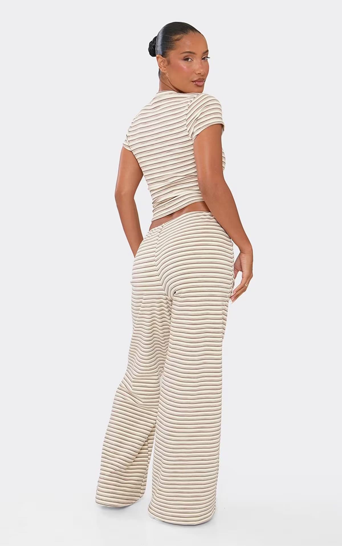 EGO Mid Rise Straight Leg Joggers In Cream Soft Stripe Fleece, Women's Size UK 6