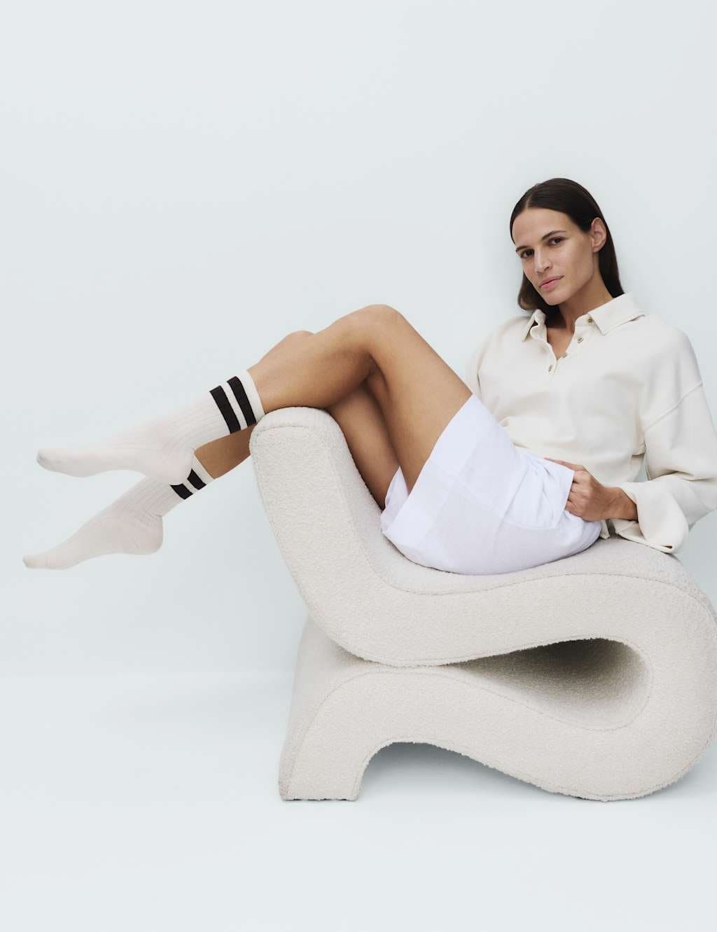 Marks & Spencer M&S Cotton Rich Ribbed Crew Socks in Brown Mix