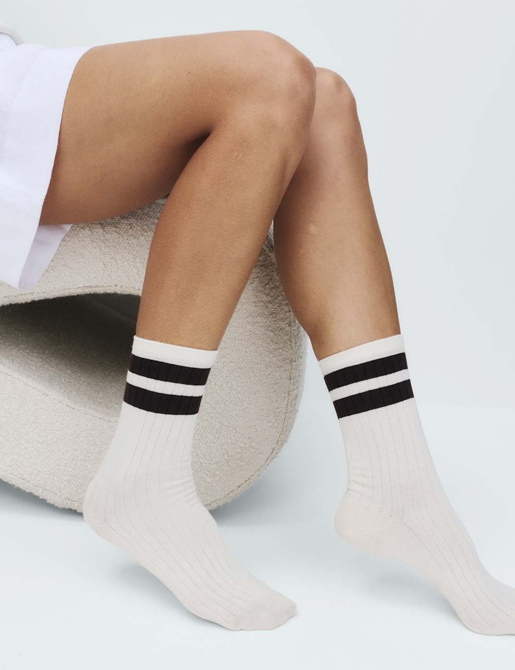 Marks & Spencer M&S 2 Pack Cotton Rich Ribbed Crew Socks Brown Mix - 2