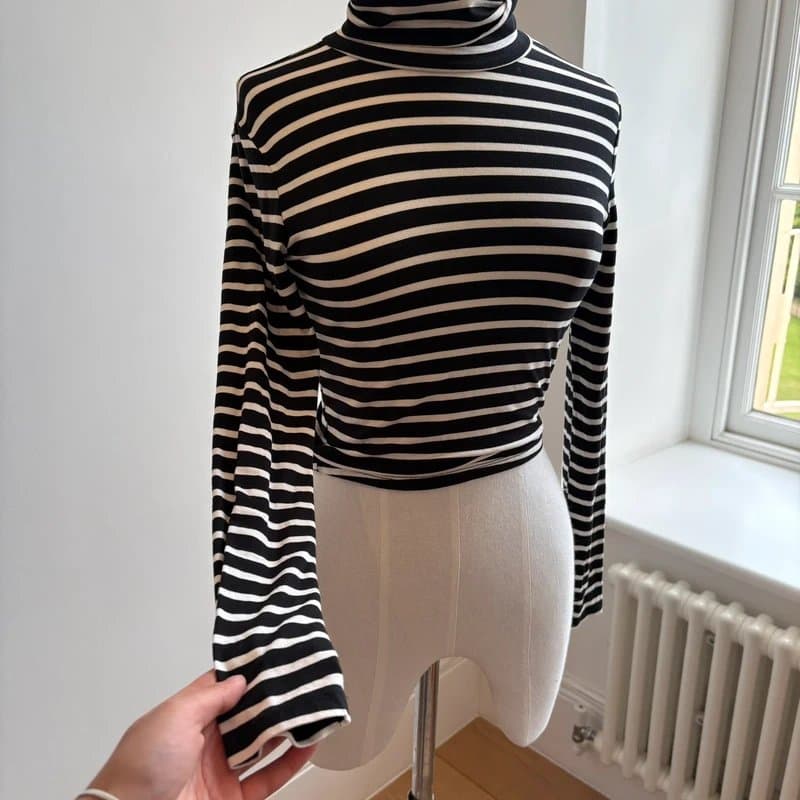 Bershka Black and White Stripe Top with Turtle Neck