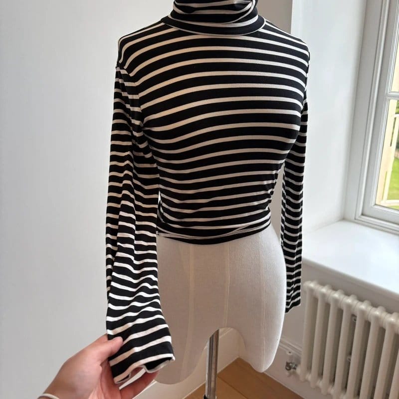Bershka Black and White Stripe Turtleneck Top