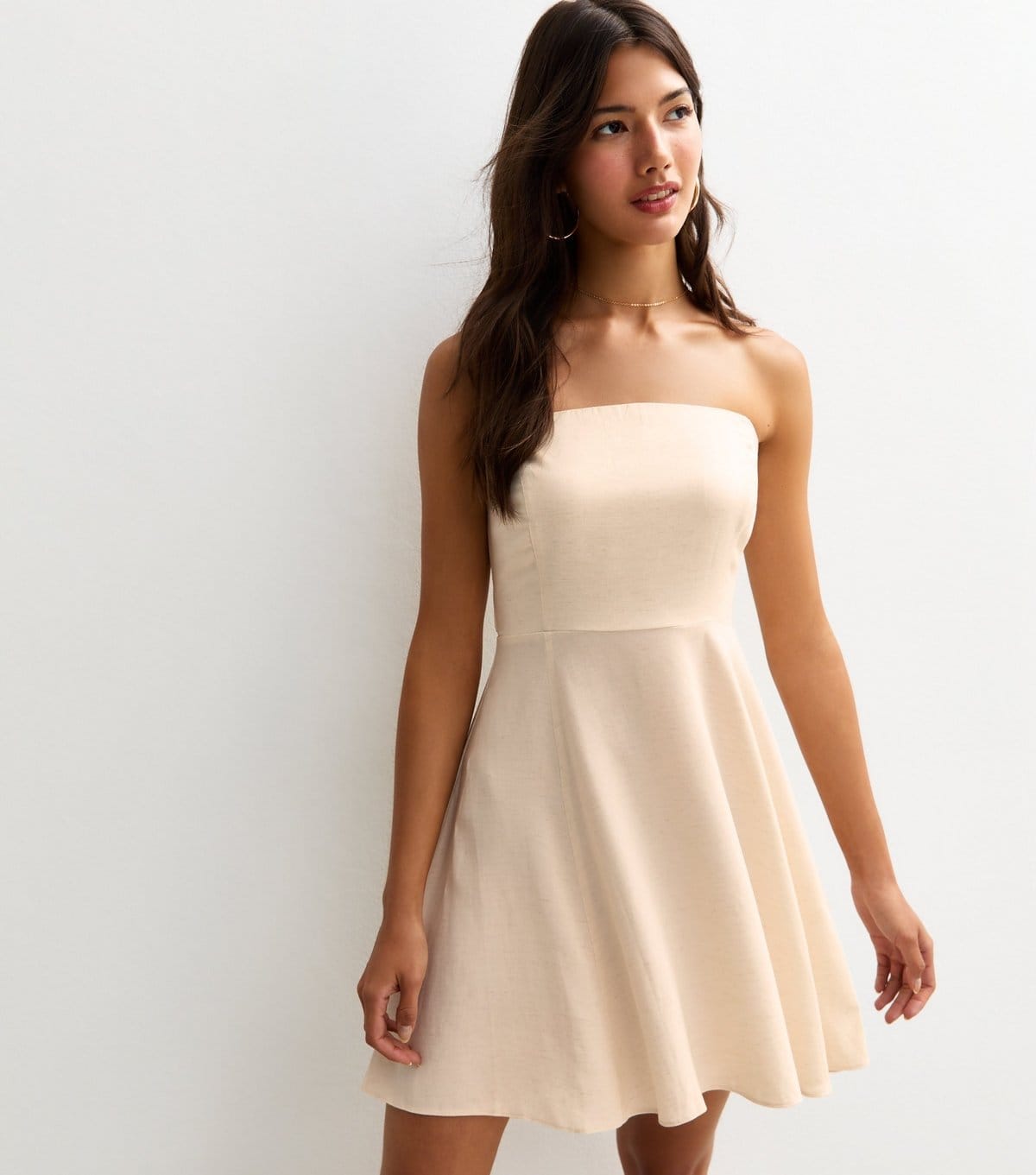 New Look Stone Linen Look Belted Mini Dress