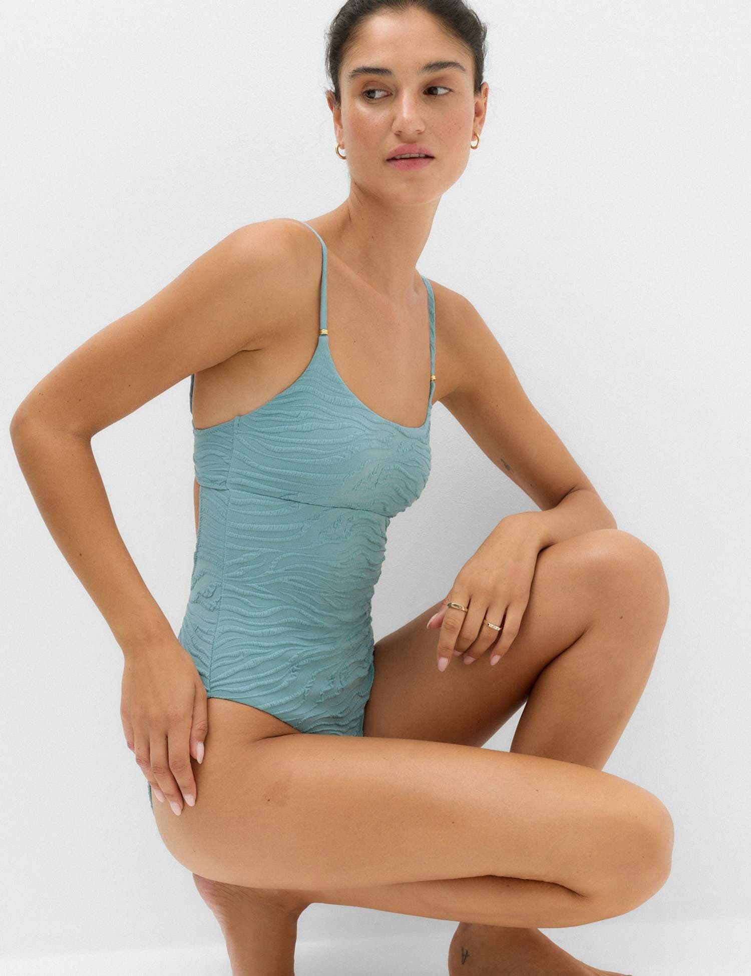Marks & Spencer M&S Textured Scoop Neck Swimsuit Duck Egg