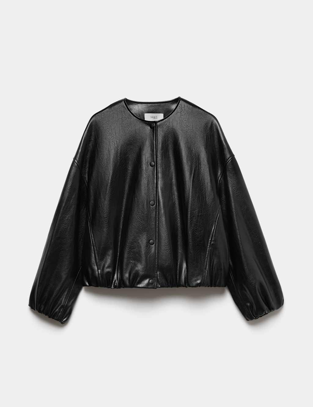 Marks & Spencer M&S Faux Leather Bubble Hem Bomber Jacket Black