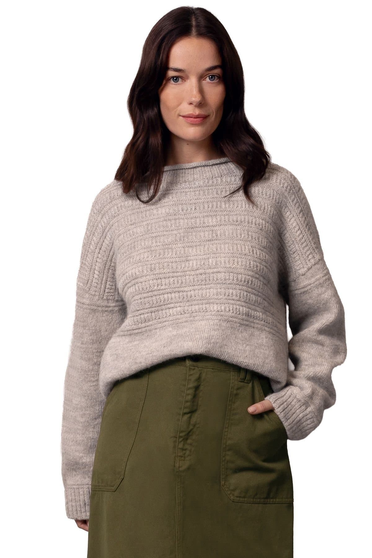 Celtic & Co Celtic & Co Women's British Heritage Gansey Sweater in Taupe