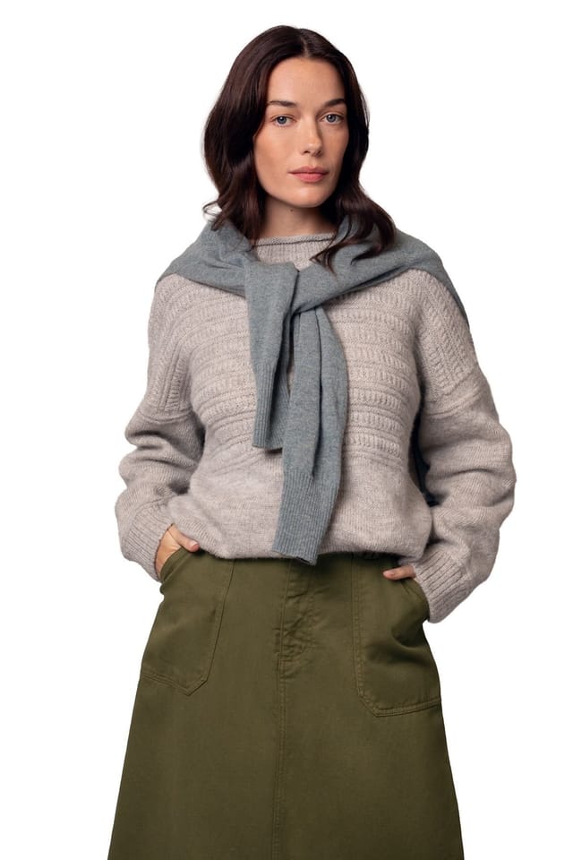 Celtic & Co Celtic & Co Women's British Heritage Gansey Sweater in Taupe - 3