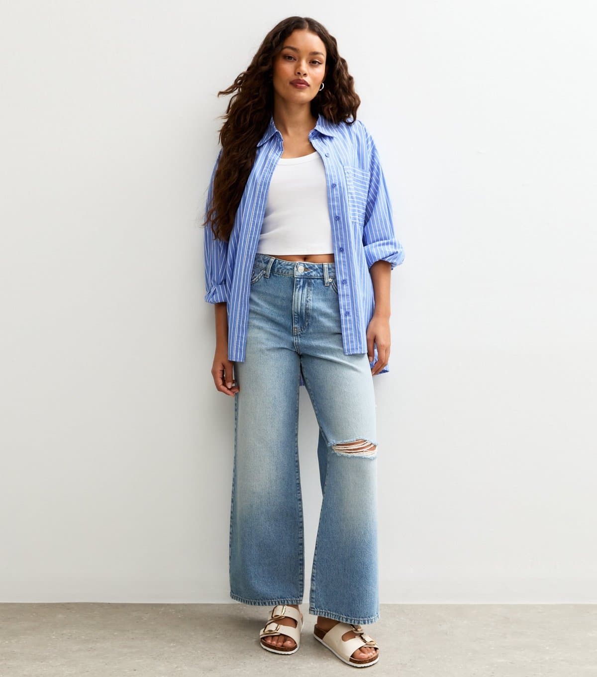 New Look Women's Petite High Waist Ripped Wide Leg Jeans New Look