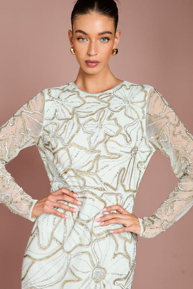 Coast Coast Women's Long Sleeve Floral Embellished Maxi Dress in Mint - 2