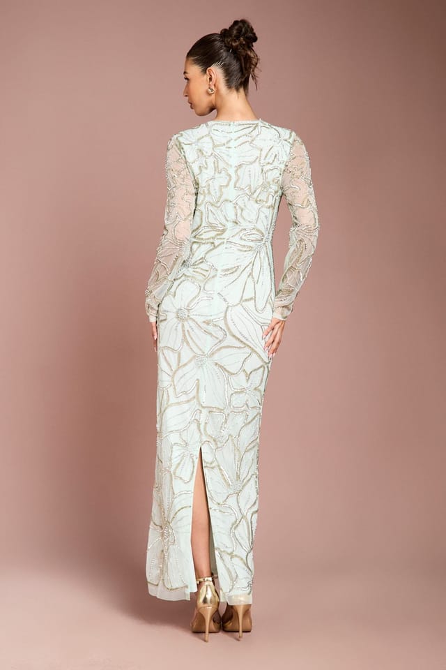 Coast Coast Women's Long Sleeve Floral Embellished Maxi Dress in Mint - 3