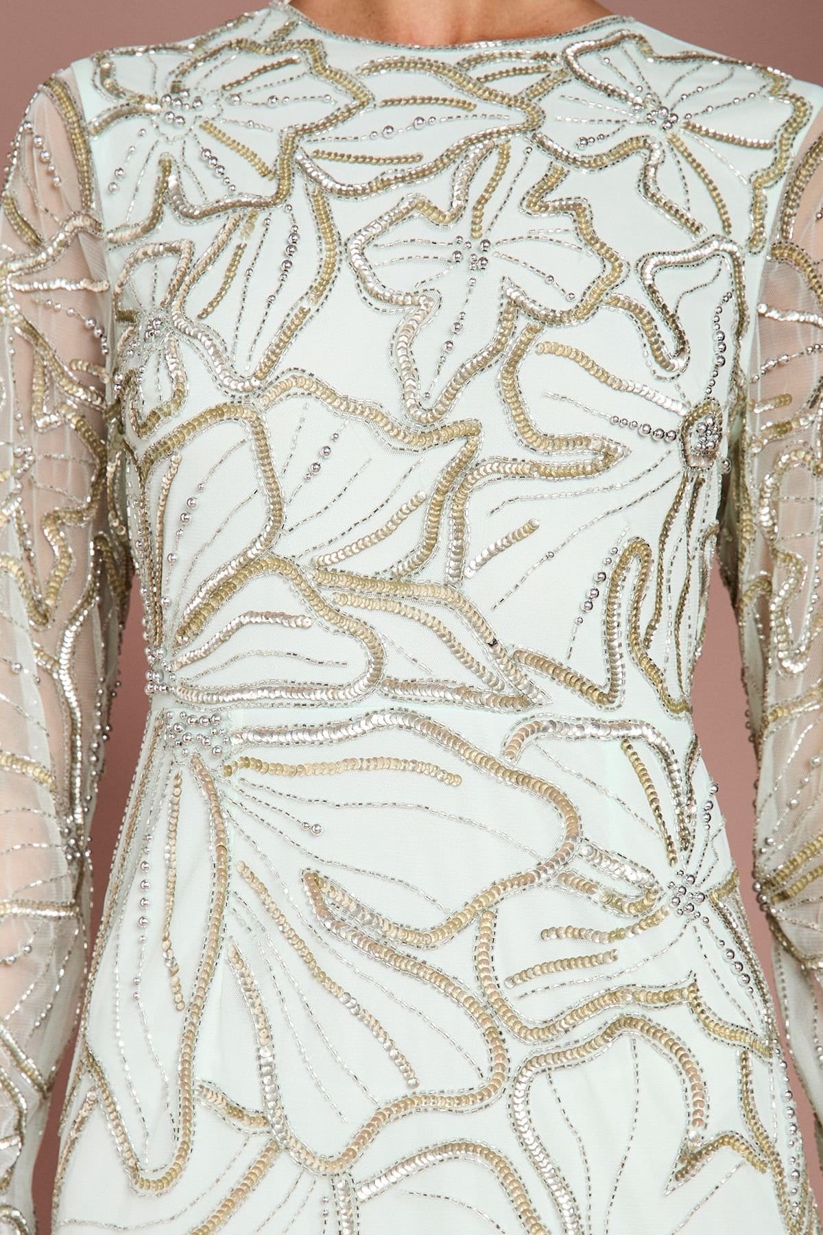 Coast Coast Women's Long Sleeve Floral Embellished Maxi Dress in Mint - 4