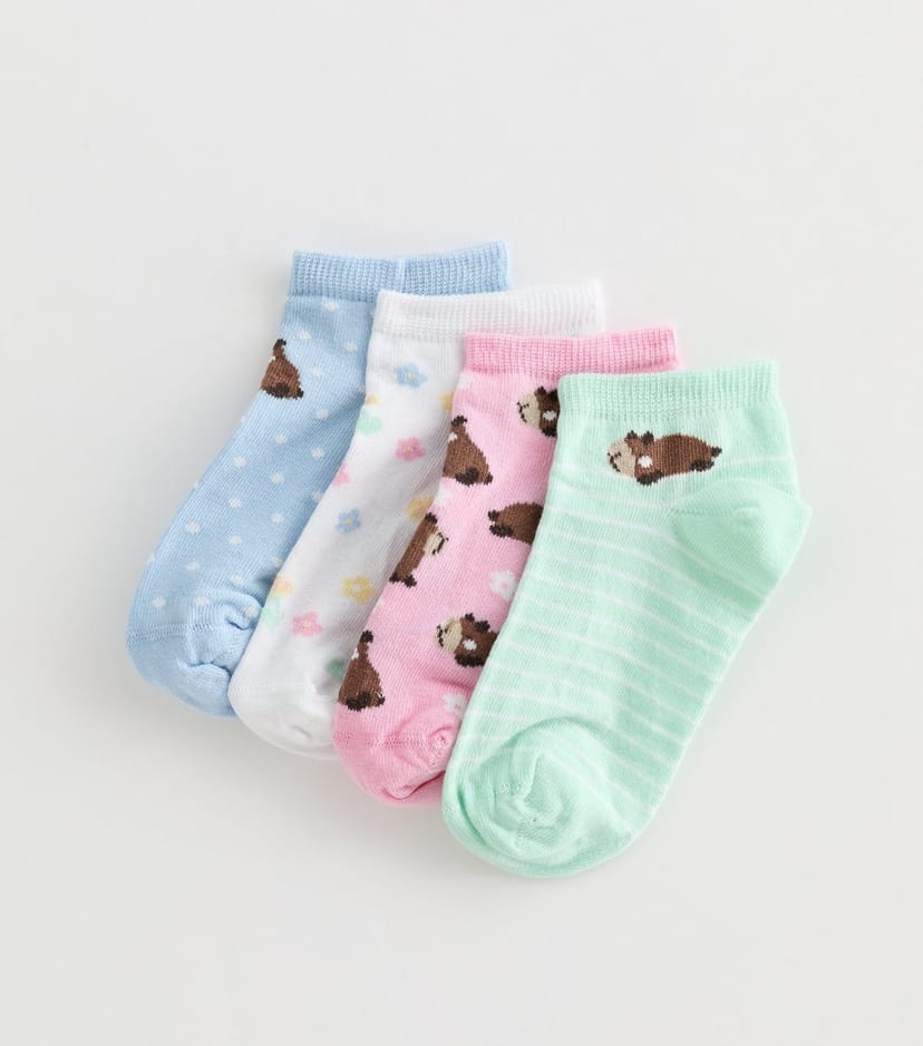 New Look Girls' Multicolour Pack of 4 Capybara Trainer Socks New Look - 1