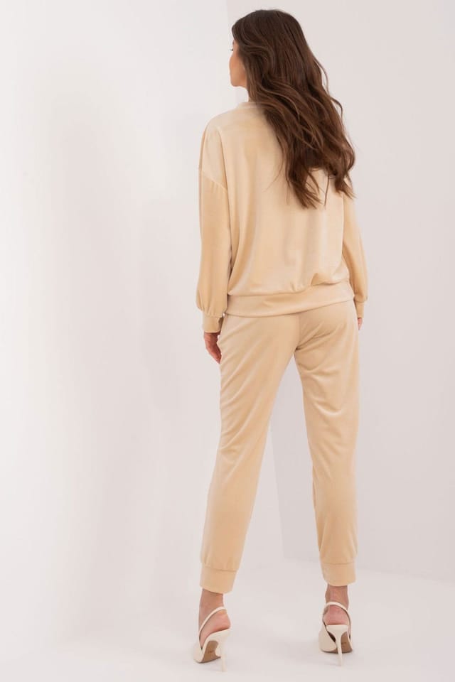 Love Lace Love Lace Women's Velour Sweatshirt & Tie Waist Pants Set Style 193483 in Beige - 3
