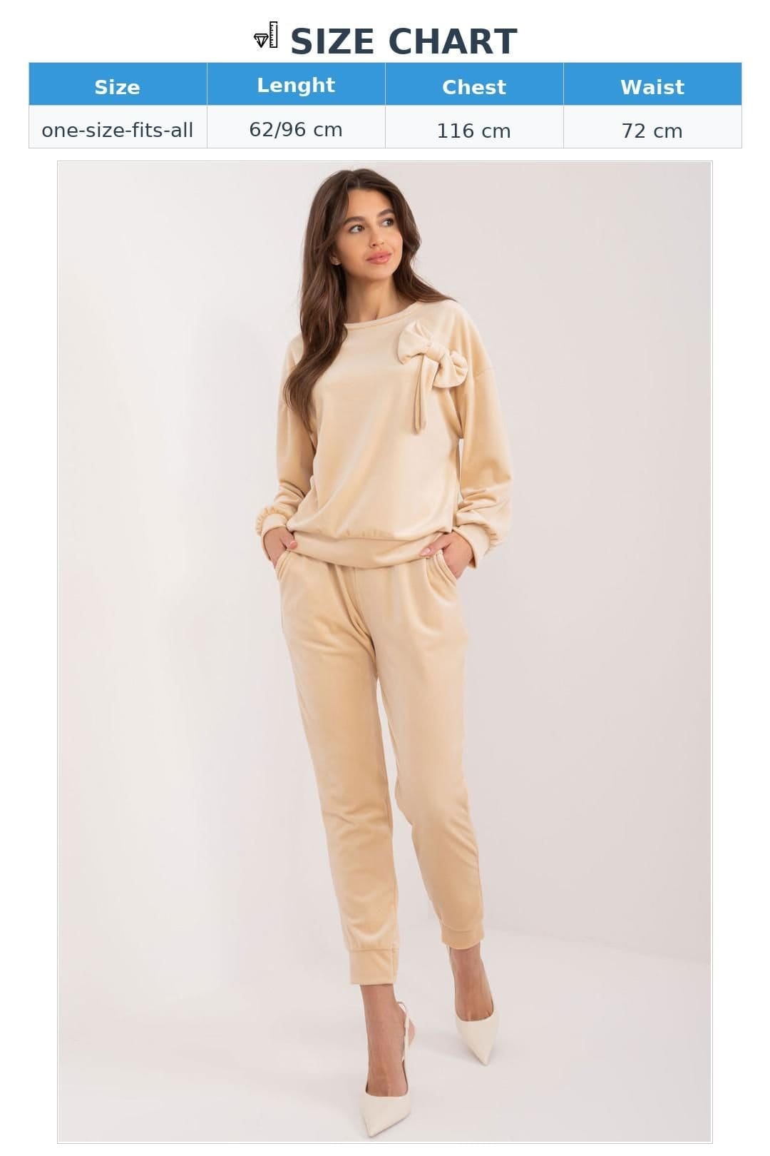Love Lace Love Lace Women's Velour Sweatshirt & Tie Waist Pants Set Style 193483 in Beige - 4