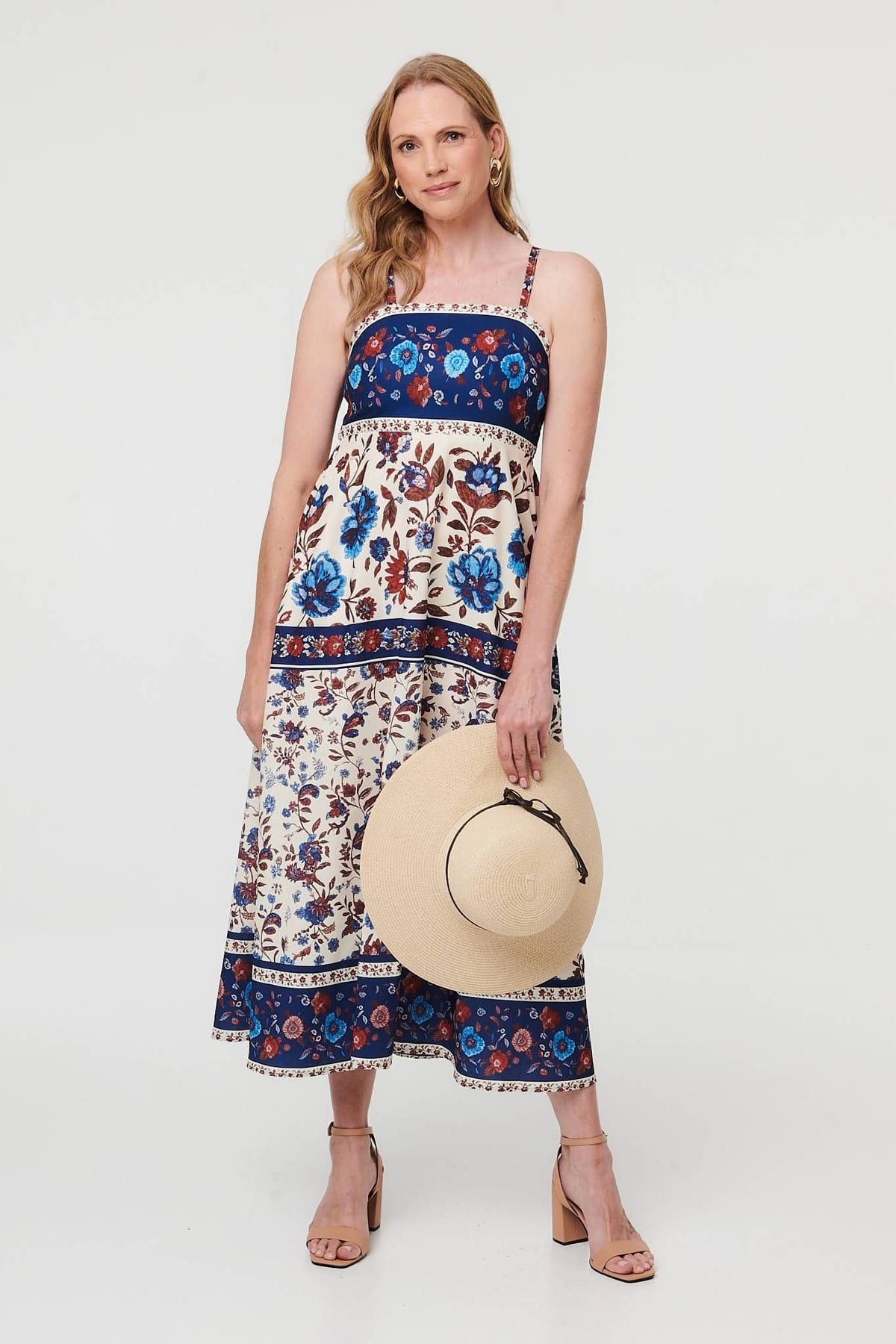 Izabel London Izabel London Women's Floral Border Sleeveless Cami Midi Dress in Navy - 1