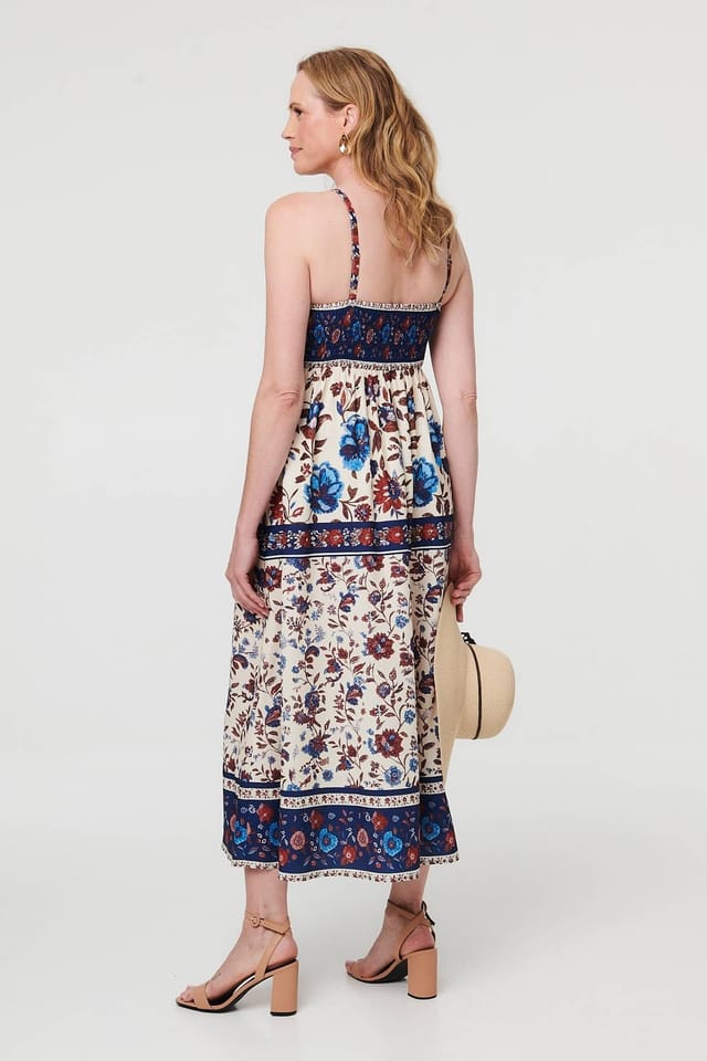 Izabel London Izabel London Women's Floral Border Sleeveless Cami Midi Dress in Navy - 3