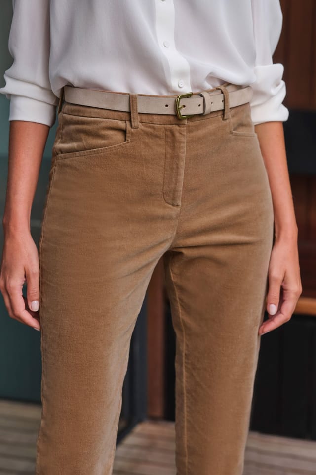 Pure Collection Pure Collection Women's Washed Velvet Straight Leg Trousers in Brown - 3