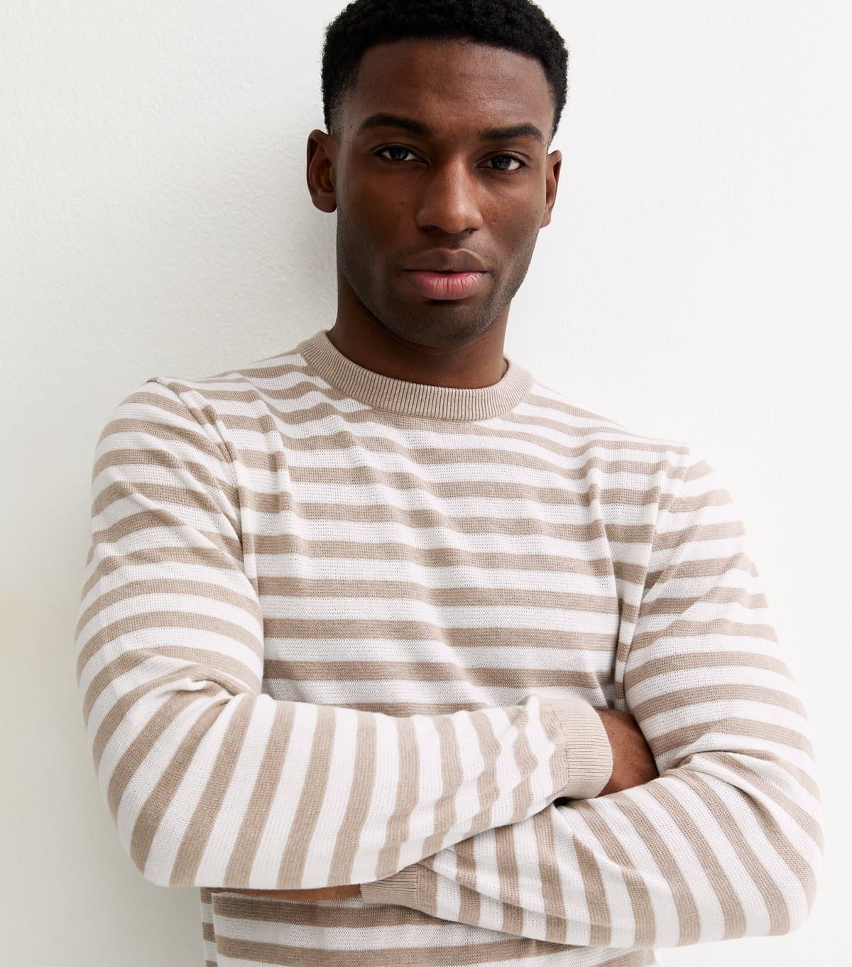 jack & jones Men's Stone Striped Knit Crew Neck Jumper Jack & Jones New Look