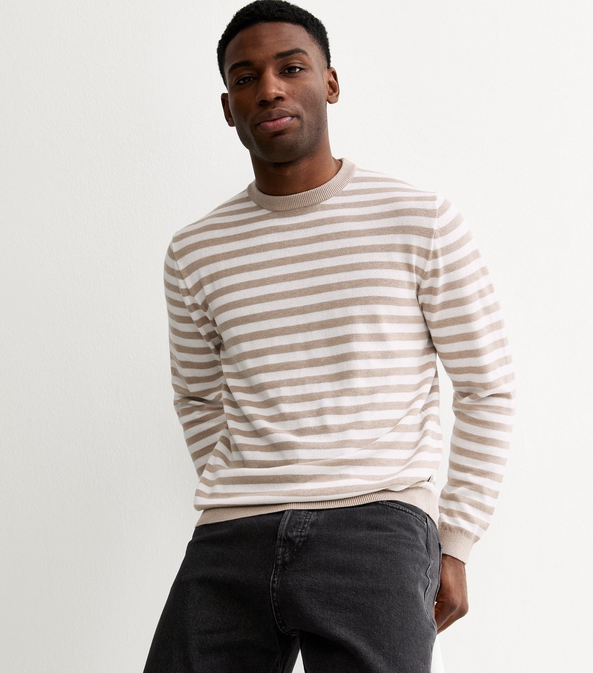 jack & jones Men's Stone Striped Knit Crew Neck Jumper Jack & Jones New Look - 2