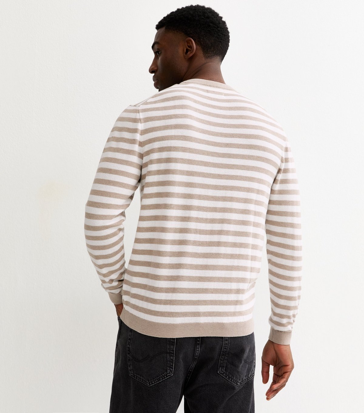 jack & jones Men's Stone Striped Knit Crew Neck Jumper Jack & Jones New Look - 4