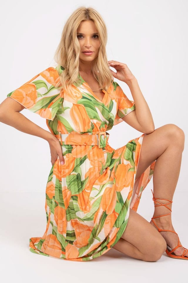 Love Lace Love Lace Women's Summer Frilled Sleeve Belted Lined Dress Style 166175 in Orange - 2