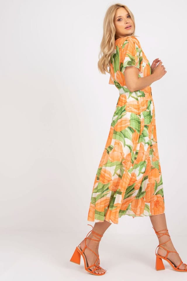 Love Lace Love Lace Women's Summer Frilled Sleeve Belted Lined Dress Style 166175 in Orange - 3