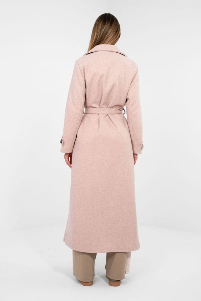 Love Lace Love Lace Women's Long Double Breasted Tie Belt Trench Coat in Pink - 3