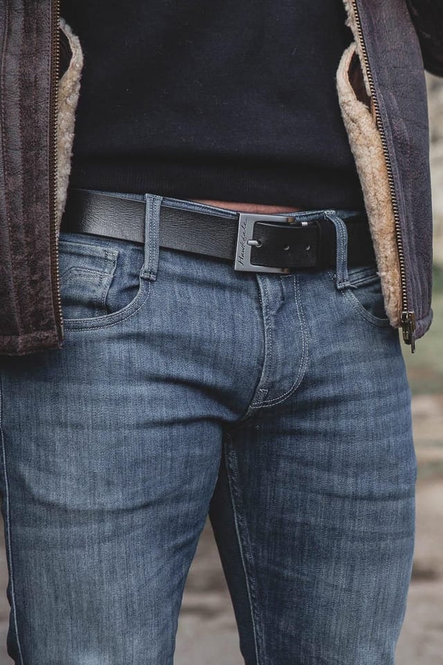 Hawkdale Hawkdale Men's 1.5" Genuine Leather Belt in Black - 2