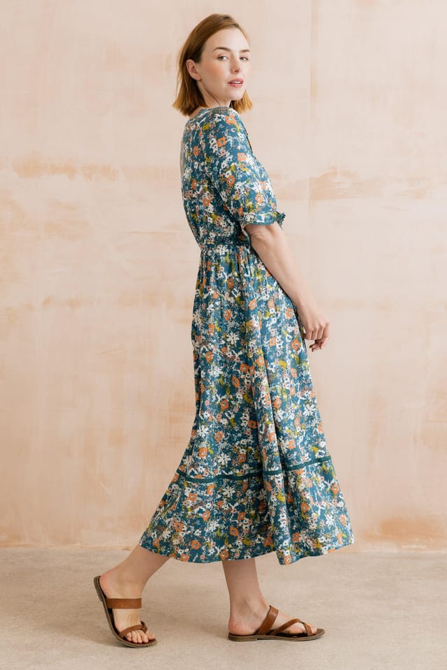 Lily & Me Lily & Me Women's Solaris Ditsy Print Midi Dress in Blue - 3