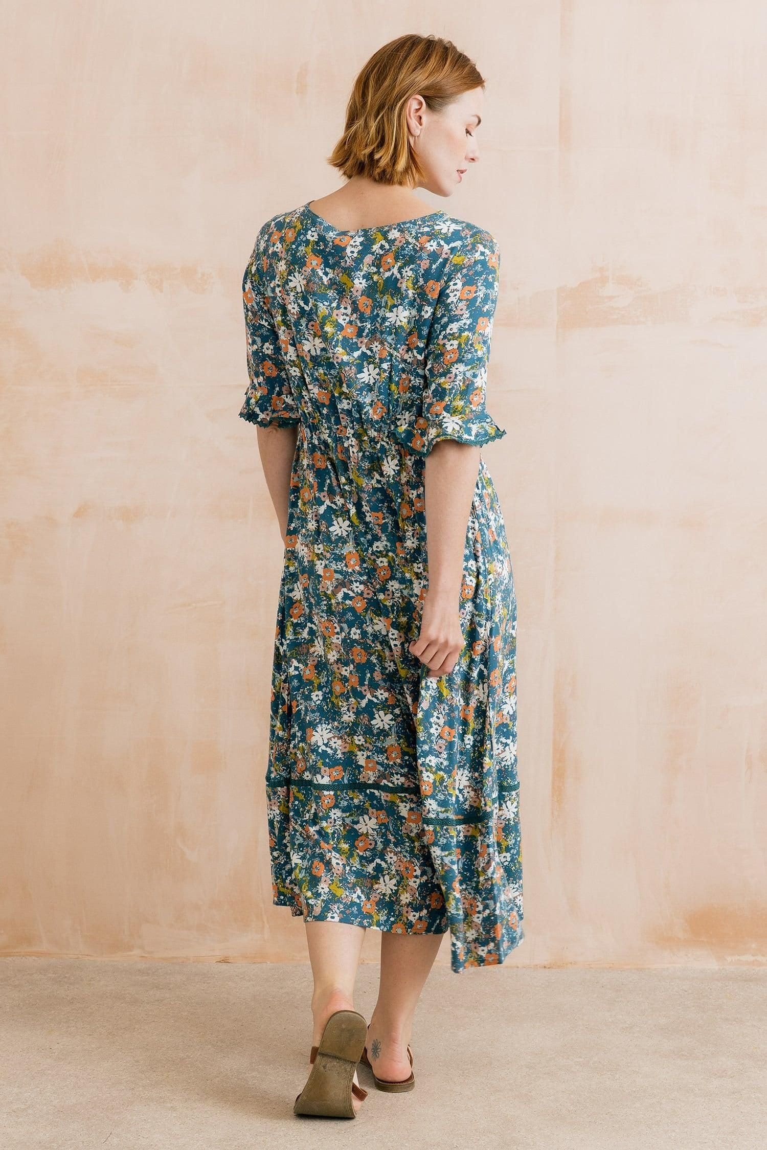 Lily & Me Lily & Me Women's Solaris Ditsy Print Midi Dress in Blue - 4