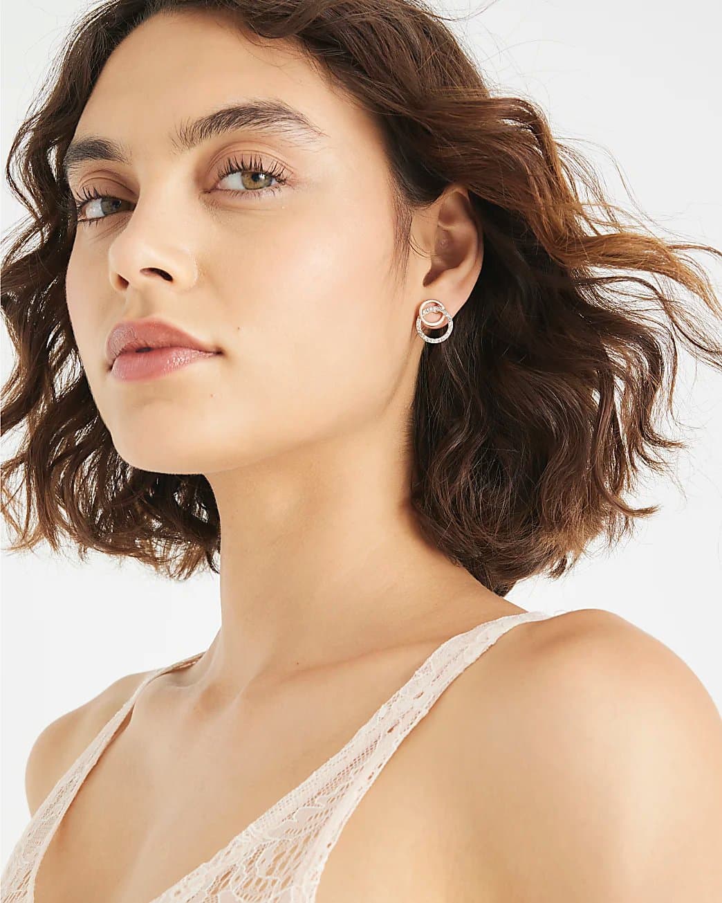 River Island River Island Womens Rose Gold Double Ring Stud Earrings